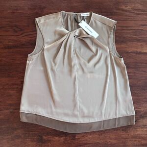 NWT Calvin Klein Women Taupe Round Neck Sleeveless Keyhole Top Blouse Large
